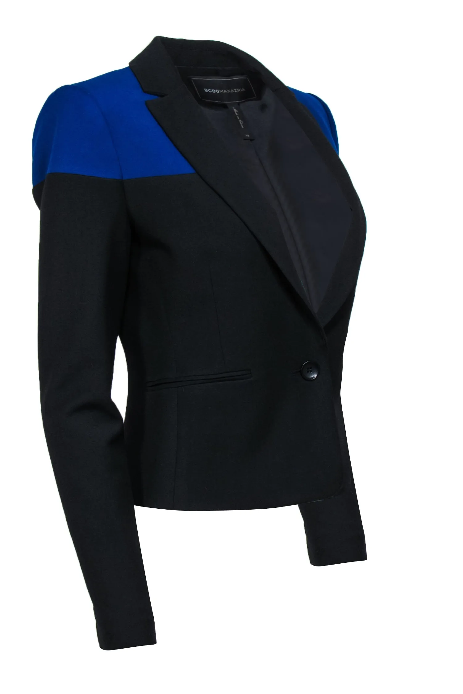BCBG Max Azria - Black & Blue Fitted Cropped Blazer Sz XS