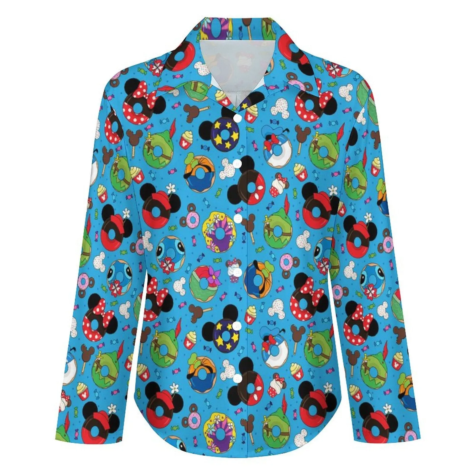 Character Donuts Long Sleeve Button Up Blouse