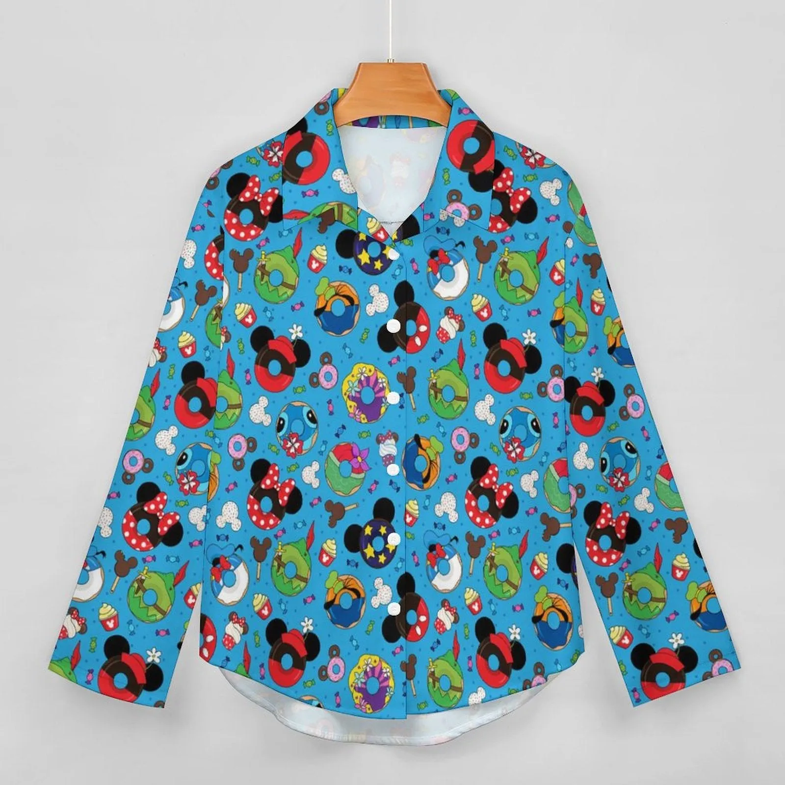 Character Donuts Long Sleeve Button Up Blouse