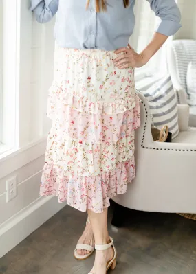Cherry Blossom Ruffle Front Midi Skirt - FINAL SALE