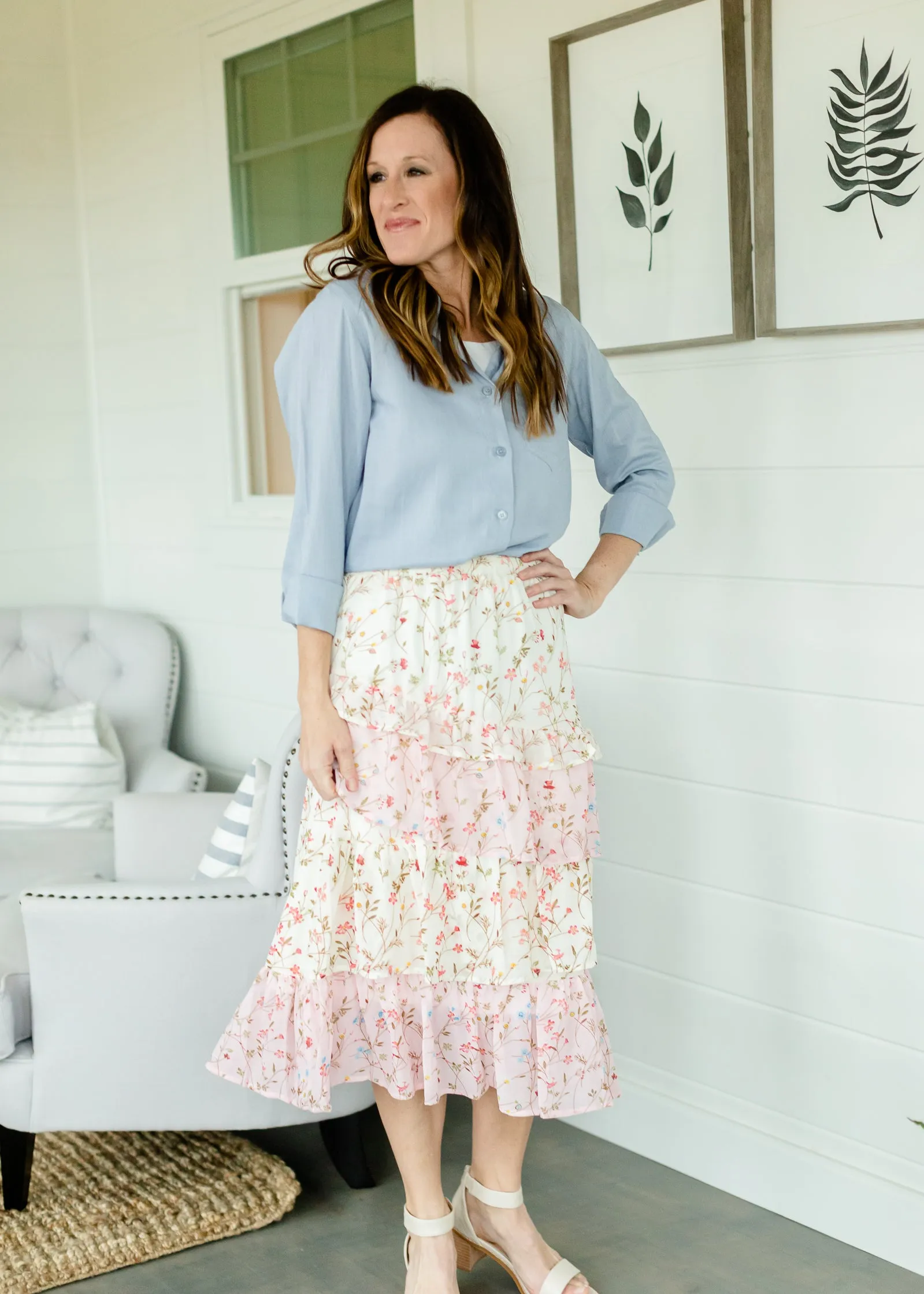 Cherry Blossom Ruffle Front Midi Skirt - FINAL SALE