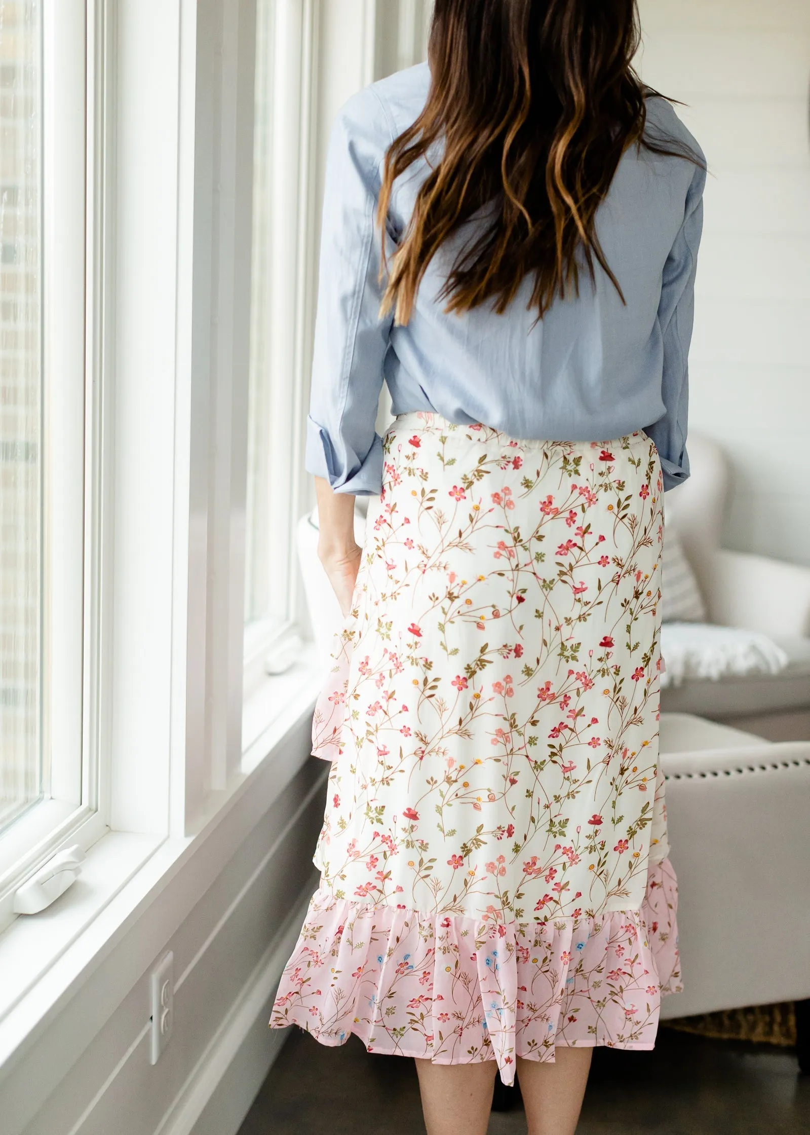 Cherry Blossom Ruffle Front Midi Skirt - FINAL SALE