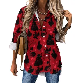 Disney Alice In Wonderland Queen Of Hearts Off With Their Heads Long Sleeve Button Up Blouse