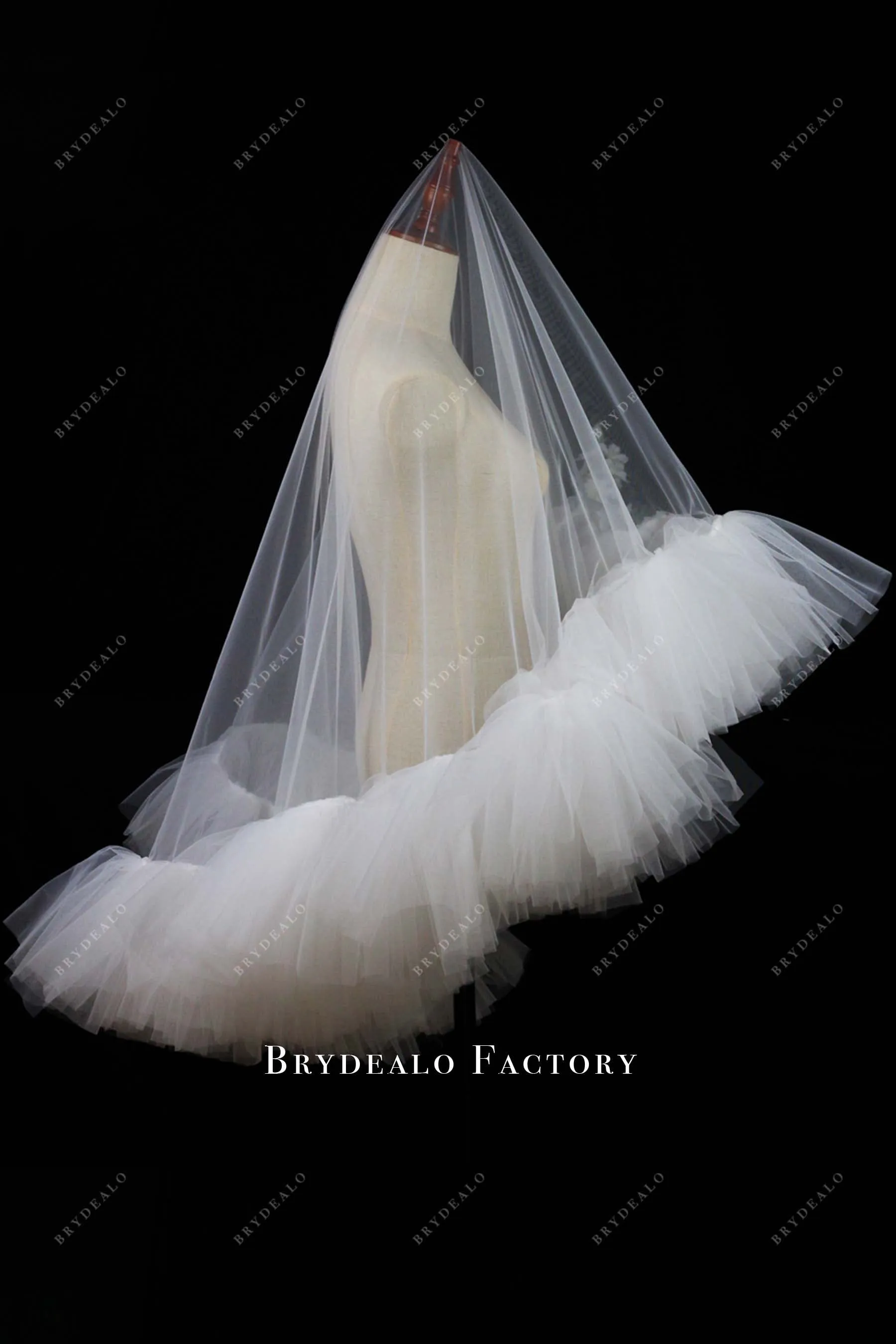Dreamy Ruffled Tulle Waltz Length Wedding Veil