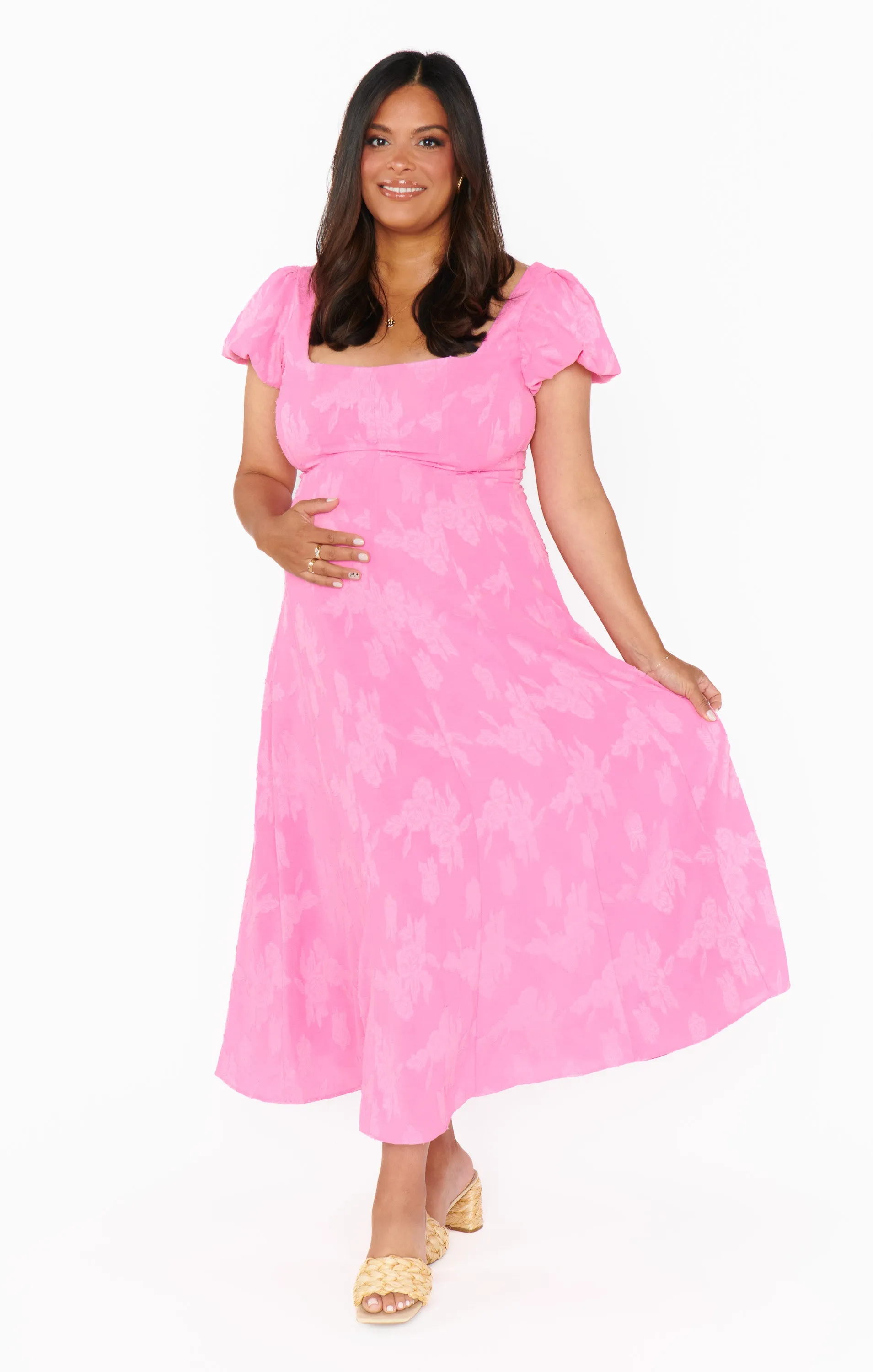 Mia Midi Dress ~ Pink Clip Floral