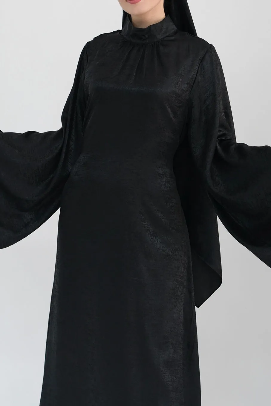 Rola Shiny High Collar Maxi Dress Abaya 777-Black