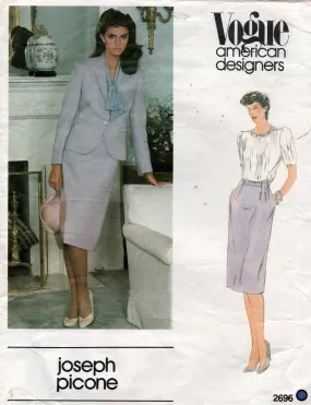 Vogue American Designer 2696 JOSEPH PICONE Womens Tailored Curved Jacket & Slim Skirt with Pleated Waist 1980s Vintage Sewing Pattern Size 14 Bust 36 inches